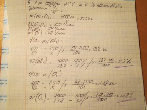 Вприродном боксите содержание оксида алюминия (al2 o3) составляет 25%.вычислите массовые доли (%) ал