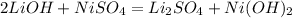 2LiOH + NiSO_{4} = Li_{2}SO_{4} + Ni(OH)_{2}