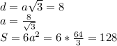 d=a\sqrt3=8\\a=\frac{8}{\sqrt3}\\S=6a^2=6*\frac{64}{3}=128