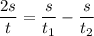 \dfrac{2s}{t} = \dfrac{s}{t_{1}} - \dfrac{s}{t_{2}} }