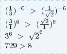 Сравните два числа (1/3) в степени -6 и (1/корень квадратный из 2) в степени -6