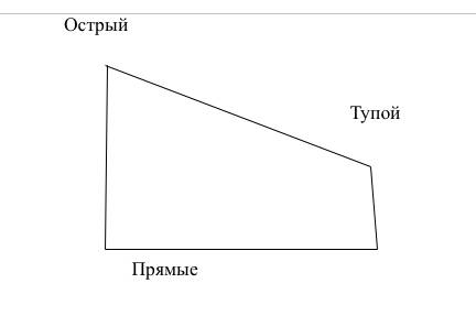 Начерти четырехугольник в котором два прямых угла один тупой и один острый угол