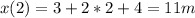 x(2)=3+2*2+4=11m