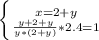 \left \{ {{x=2+y} \atop { \frac{y+2+y}{y*(2+y)}*2.4=1}} \right.