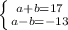 \left \{ {{a+b=17} \atop {a-b=-13}} \right.