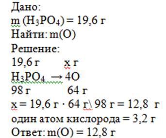 Найдите массу (г) атомов элемента кислорода в фосфорной кислоте массой 19,6г.