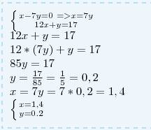 X-7y=0 12x+y=17 решить систему методом подсатновки