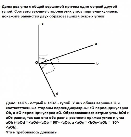Даны два угла с общей вершиной причем один острый другой тупой соответствующие стороны этих углов пе