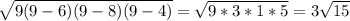 \sqrt{9(9-6)(9-8)(9-4)} = \sqrt{9*3*1*5} =3 \sqrt{15}