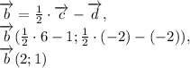 \overrightarrow{b}= \frac{1}{2}\cdot\overrightarrow{c} -\overrightarrow{d}, \\ \overrightarrow{b}(\frac{1}{2}\cdot 6-1;\frac{1}{2}\cdot (-2)-(-2)), \\ \overrightarrow{b}(2;1)