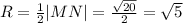 R= \frac{1}{2}|MN|= \frac{ \sqrt{20} }{2}= \sqrt{5}