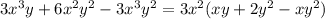 3x^3y+6x^2y^2-3x^3y^2=3x^2(xy+2y^2-xy^2)