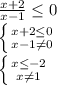 \frac{x+2}{x-1} \leq 0 \\ \left \{ {{x+2 \leq 0} \atop {x-1 \neq 0}} \right. \\ \left \{ {{x \leq -2} \atop {x \neq 1}} \right. \\