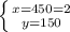 \left \{ {{x=450=2} \atop {y=150}} \right.