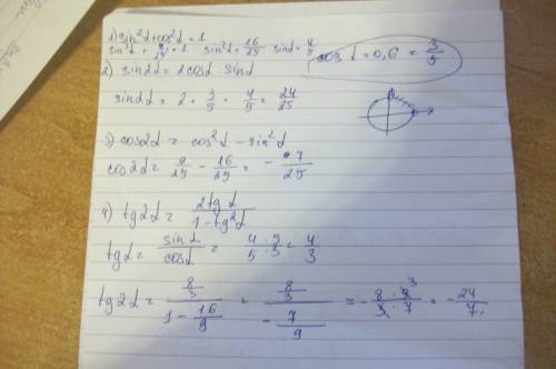 Вычислите sin2a, cos2a, tg2a если cosa=0.6 0