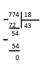774 разделить на 18 и 612 разделить на 36 решение