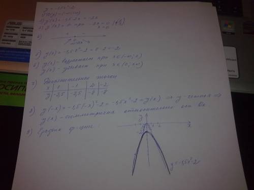 У=-1,5х^2-2 исследовать и построить график функции