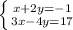 \left \{ {{x+2y=-1} \atop {3x-4y=17}} \right.