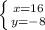 \left \{ {{x=16} \atop {y=-8}} \right.