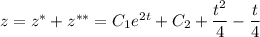 z=z^*+z^{**}=C_1e^{2t}+C_2+\dfrac{t^2}{4}-\dfrac{t}{4}