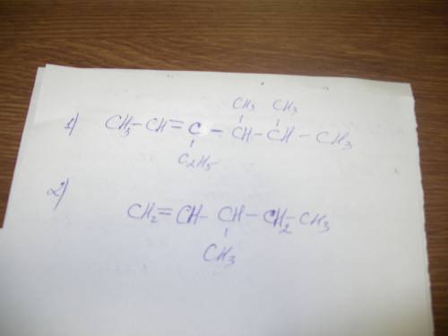 Напишіть структурну формулу 1)3-етил-4,5-диметилгексен-2 2)3-метилпентен-1