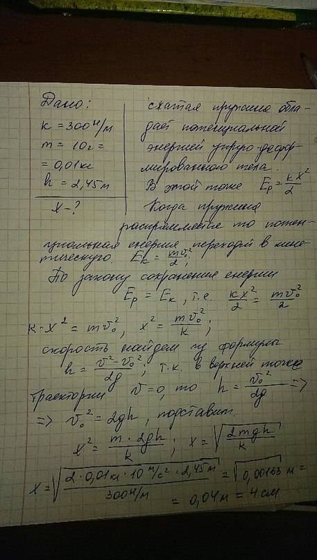 Сжатая вертикально поставленная пружина жесткостью 300 н/м распрямляется и толкает вверх шарик массо