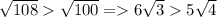 \sqrt{108}\sqrt{100} = 6\sqrt{3}5\sqrt{4}