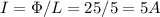 I=\Phi /L=25/5=5A