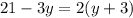 21-3y=2(y+3)