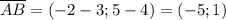 \overline{AB}=(-2-3;5-4)=(-5;1)