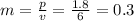 m= \frac{p}{v} = \frac{1.8}{6}=0.3