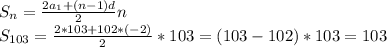 S_{n}=\frac{2a_1+(n-1)d}{2}n\\S_{103}=\frac{2*103+102*(-2)}{2}*103=(103-102)*103=103