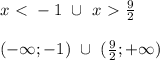 x\ \textless \ -1 \ \cup \ x\ \textgreater \ \frac{9}{2} \\ \\ (-\infty;-1) \ \cup \ (\frac{9}{2}; + \infty)