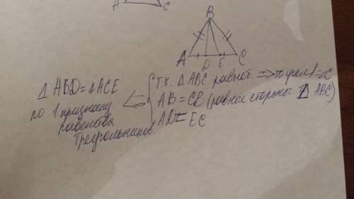 На основании ас равнобедренного треугольника авс отложены равные отрезки ad и ce докажите, что треуг