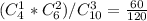 ( C_{4} ^{1} * C_{6} ^{2})/ C_{10} ^{3}= \frac{60}{120}