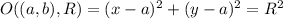 O((a,b),R) = (x -a)^2+(y-a)^2 = R^2