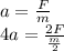 a=\frac{F}{m}\\&#10;4a=\frac{2F}{\frac{m}{2}}