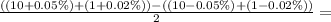 \frac{((10+0.05\%)+(1+0.02\%))-((10-0.05\%)+(1-0.02\%))}{2}=