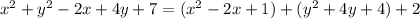 x^{2} + y^{2} -2x+4y+7=( x^{2} -2x+1)+( y^{2}+4y+4)+2