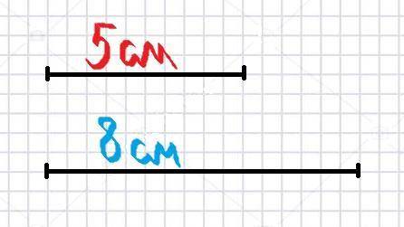 Начерти два отрезка длина которых равна 5 см и 8 см. на сколько сантиметров один отрезок длиннее дру