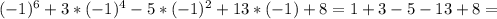 (-1)^6 +3*(-1)^4-5*(-1)^2+13*(-1)+8=1+3-5-13+8=