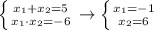 \left \{ {{x_1+x_2=5} \atop {x_1\cdot x_2=-6}} \right. \to \left \{ {{x_1=-1} \atop {x_2=6}} \right.