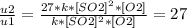 \frac{u2}{u1} = \frac{27*k*[SO2]^2*[O2]}{k*[SO2]^2*[O2]} = 27