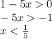 1-5x0 \\ -5x-1 \\ x< \frac{1}{5}