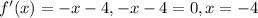 f'(x)=-x-4, -x-4=0, x=-4