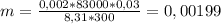 m= \frac{0,002*83000*0,03}{8,31*300} =0,00199