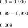 0,9=0,900 \\ \\ 0,99=0,990 \\ \\ 0,009