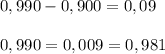 0,990-0,900=0,09 \\ \\ 0,990=0,009=0,981