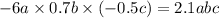 - 6a \times 0.7b \times ( - 0.5c) = 2.1abc \: