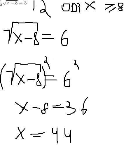 \frac{1}{2} \sqrt{x-8}=3